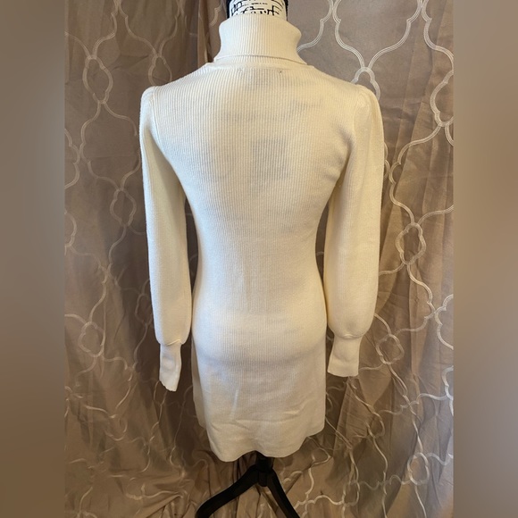 Soft & Cozy Ivory Cream Boston Proper Turtleneck Balloon Sleeve Sweater Dress - Picture 5 of 13
